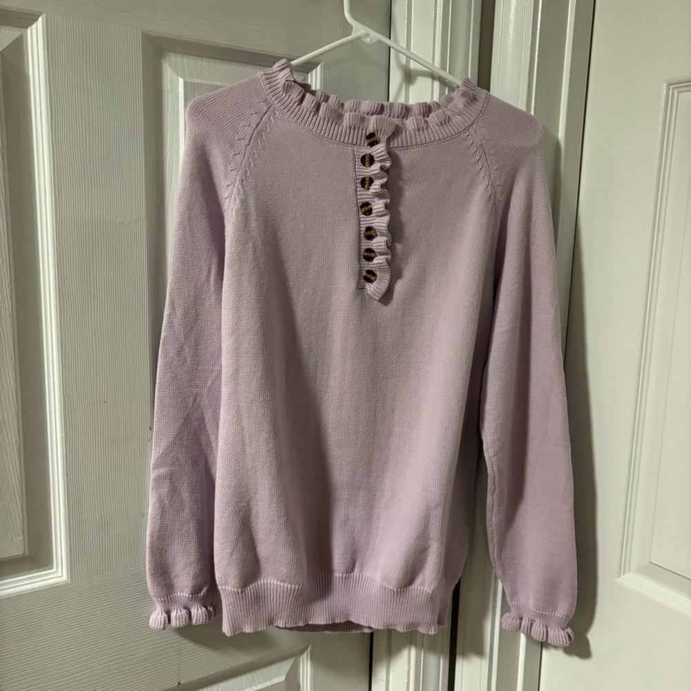 BTFBM Lavender Ruffle Cabincore Cottage core Warm Comfy Button Sweater Small